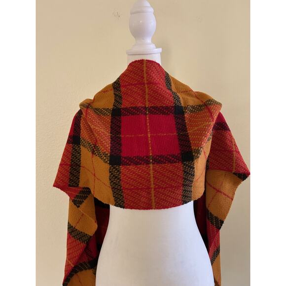 London Fog CashMink Scarf Plaid Red Mustard Tassel Hem Germany Winter - Picture 2 of 6